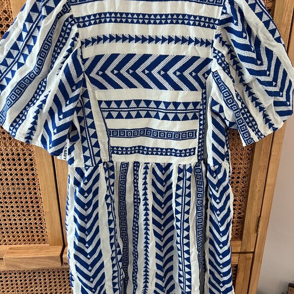 Flutter-Sleeve V-Neck Jacquard Mini Swing Dress - Tanzanite - Picture 5 of 8